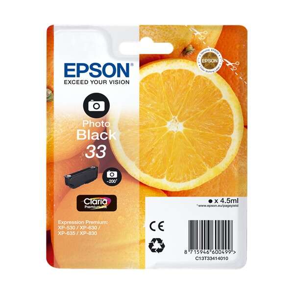 Epson T3341 (33) Negro Photo Cartucho de Tinta Original - C13T33414012 - Prinkweb