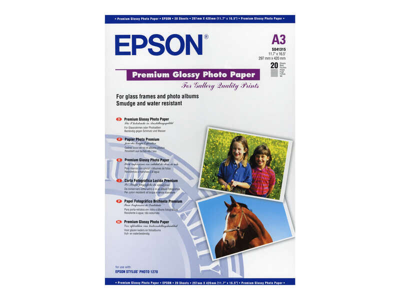 Epson C13S041315 Papel Fotografico A3 255gr - Acabado Brillante - 20 Hojas - para Impresoras de Tinta - Prinkweb