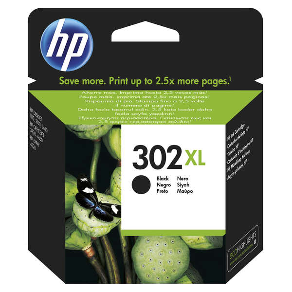 Cartutx de tinta HP 302XL negre Original - F6U68AE